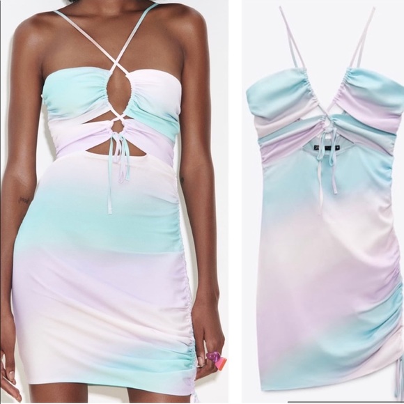 NWT Zara Tie Dye Satin Cut Out Dress - Picture 4 of 16